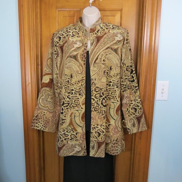 VTG Willow Ridge Jacket Golds/Browns/Black Animal Print Nehru Collar Size 16P - Picture 7 of 10